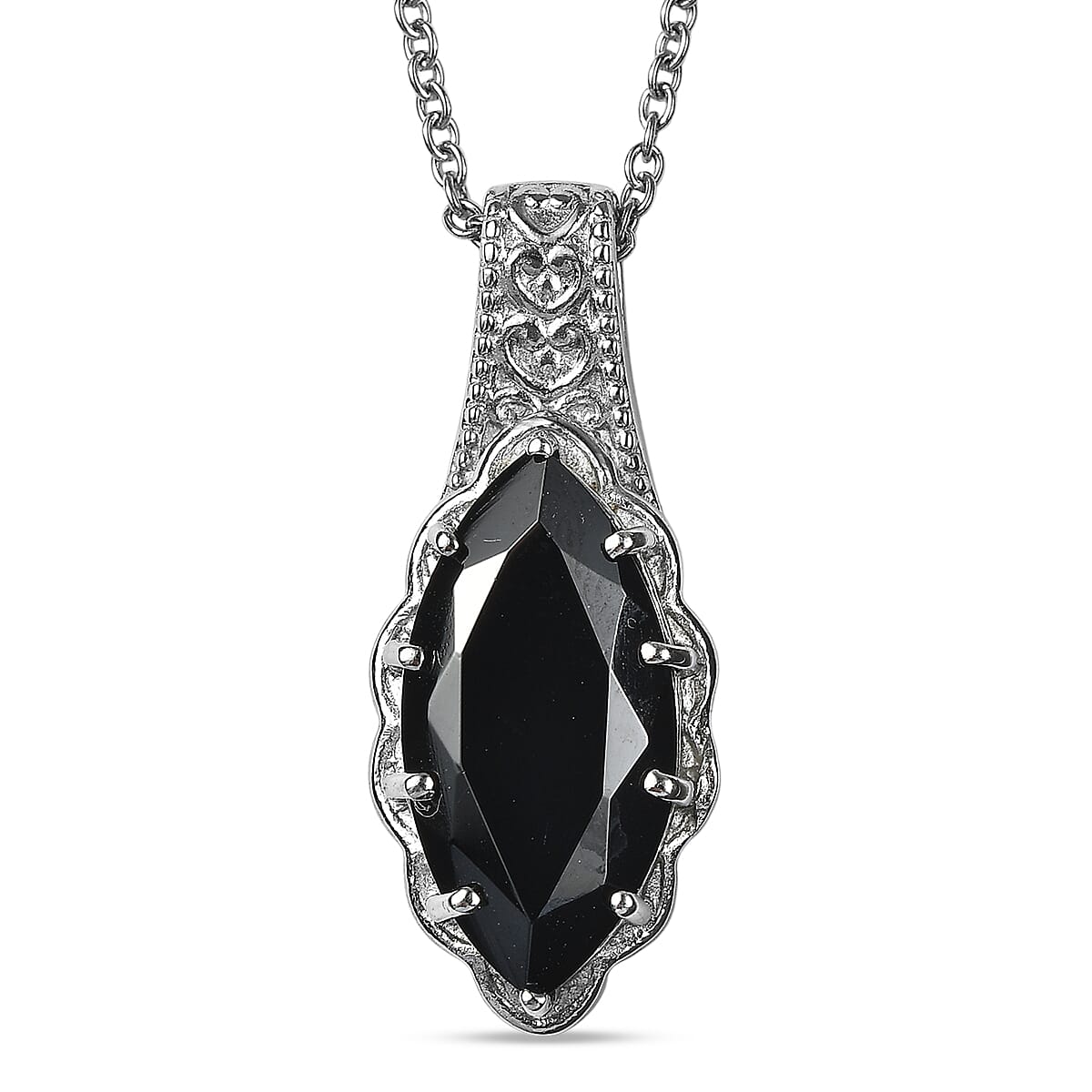 EverTrue Thai Black Spinel 9.80 ctw Pendant Necklace in Stainless Steel 20 Inches