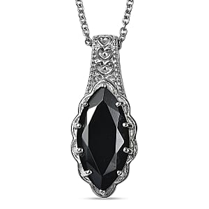 EverTrue Thai Black Spinel 9.80 ctw Pendant Necklace in Stainless Steel 20 Inches 
