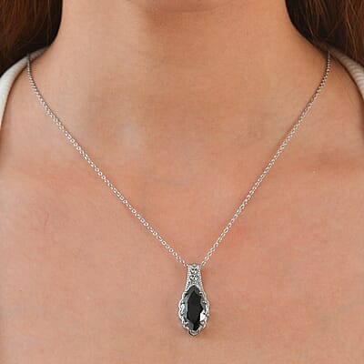 EverTrue Thai Black Spinel 9.80 ctw Pendant Necklace in Stainless Steel 20 Inches