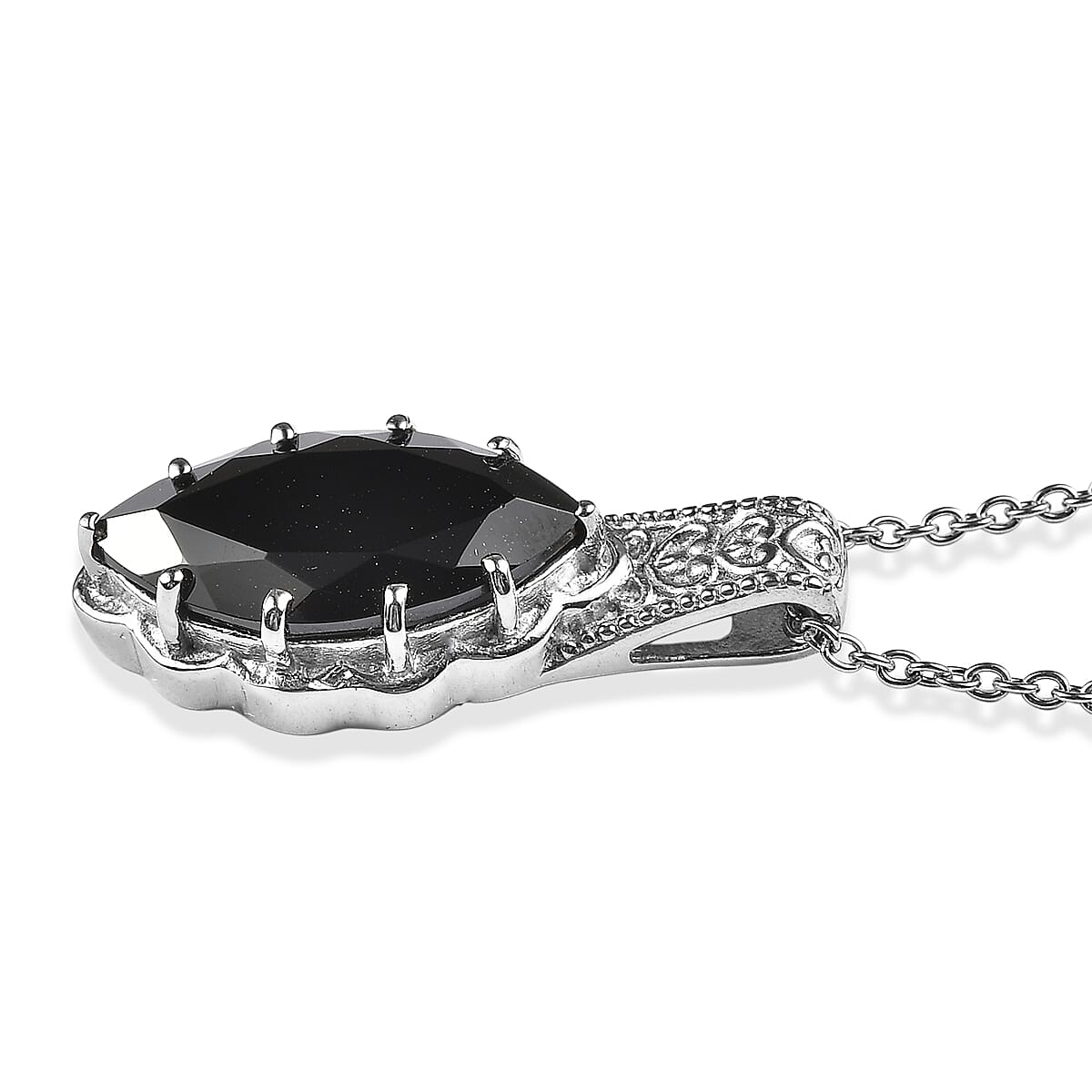 EverTrue Thai Black Spinel 9.80 ctw Pendant Necklace in Stainless Steel 20 Inches