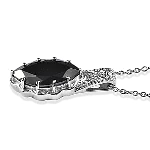 EverTrue Thai Black Spinel 9.80 ctw Pendant Necklace in Stainless Steel 20 Inches 