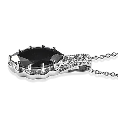 EverTrue Thai Black Spinel 9.80 ctw Pendant Necklace in Stainless Steel 20 Inches
