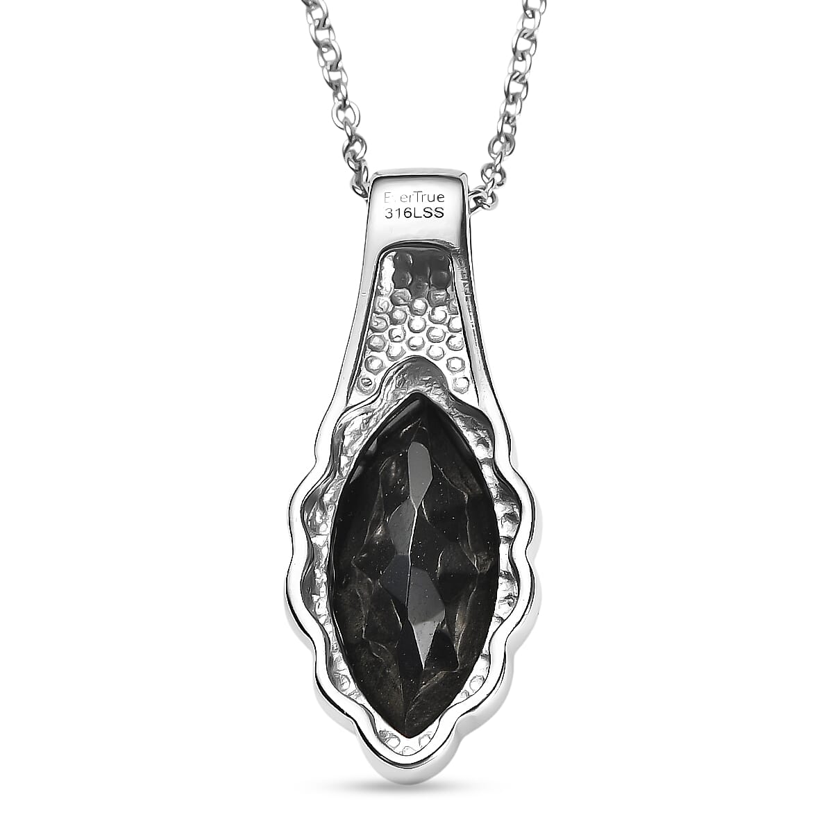 EverTrue Thai Black Spinel 9.80 ctw Pendant Necklace in Stainless Steel 20 Inches