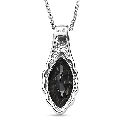 EverTrue Thai Black Spinel 9.80 ctw Pendant Necklace in Stainless Steel 20 Inches