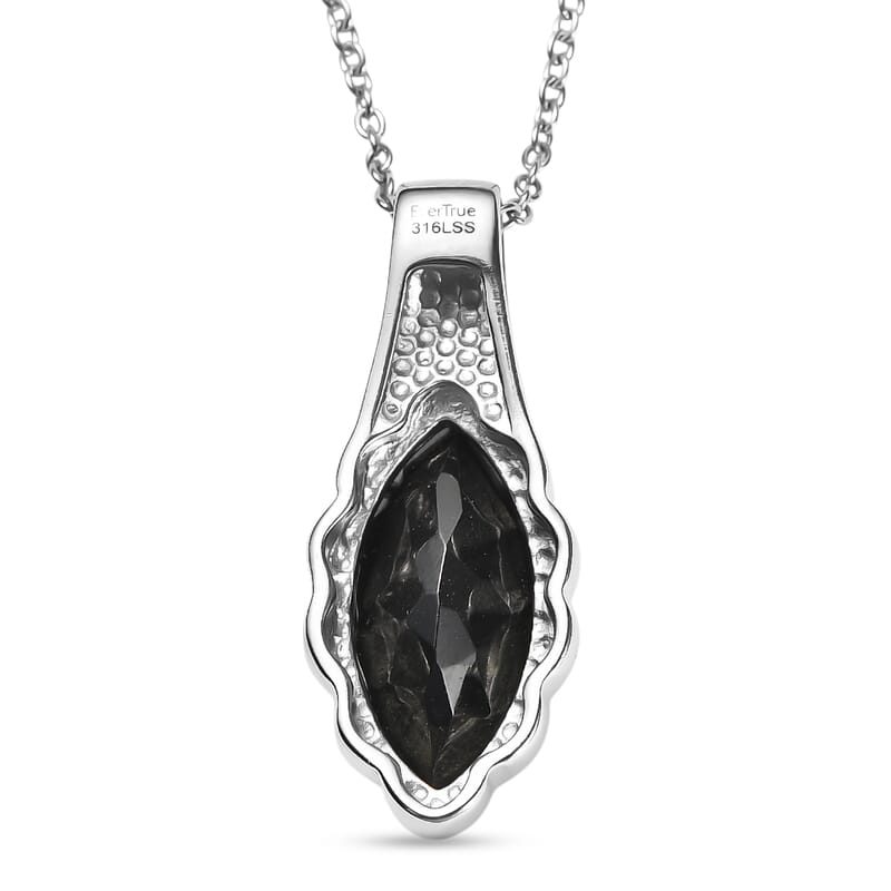 EverTrue Thai Black Spinel 9.80 ctw Pendant Necklace in Stainless Steel 20 Inches