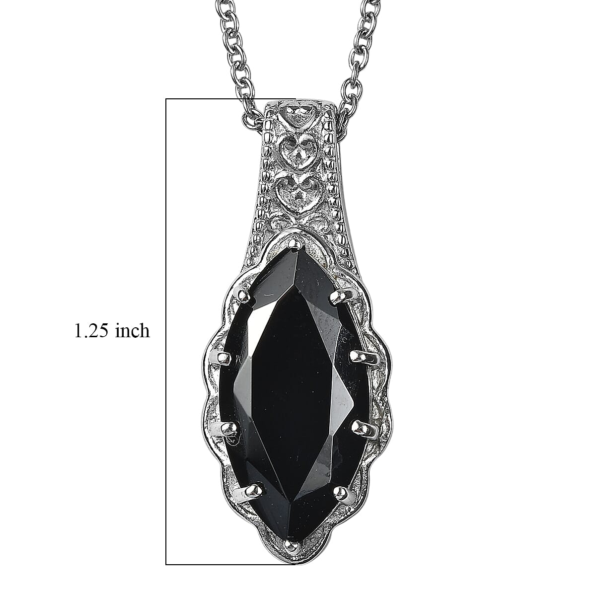 EverTrue Thai Black Spinel 9.80 ctw Pendant Necklace in Stainless Steel 20 Inches