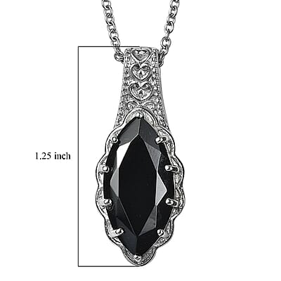 EverTrue Thai Black Spinel 9.80 ctw Pendant Necklace in Stainless Steel 20 Inches