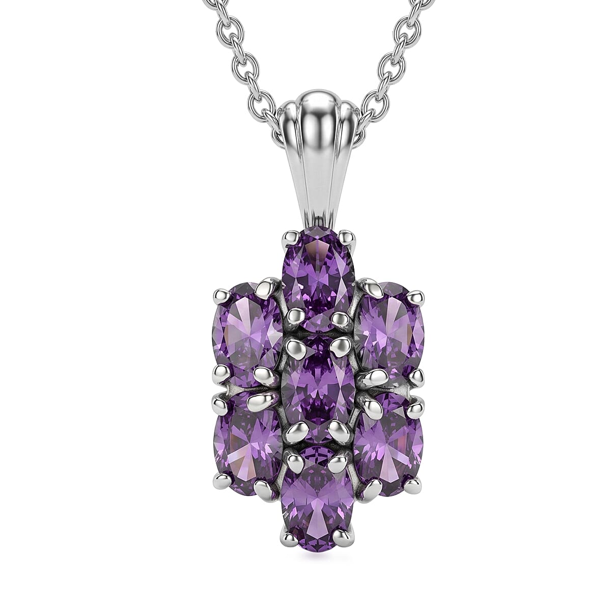 EverTrue Simulated Amethyst Color Diamond Pendant Necklace in Stainless Steel 20 Inches