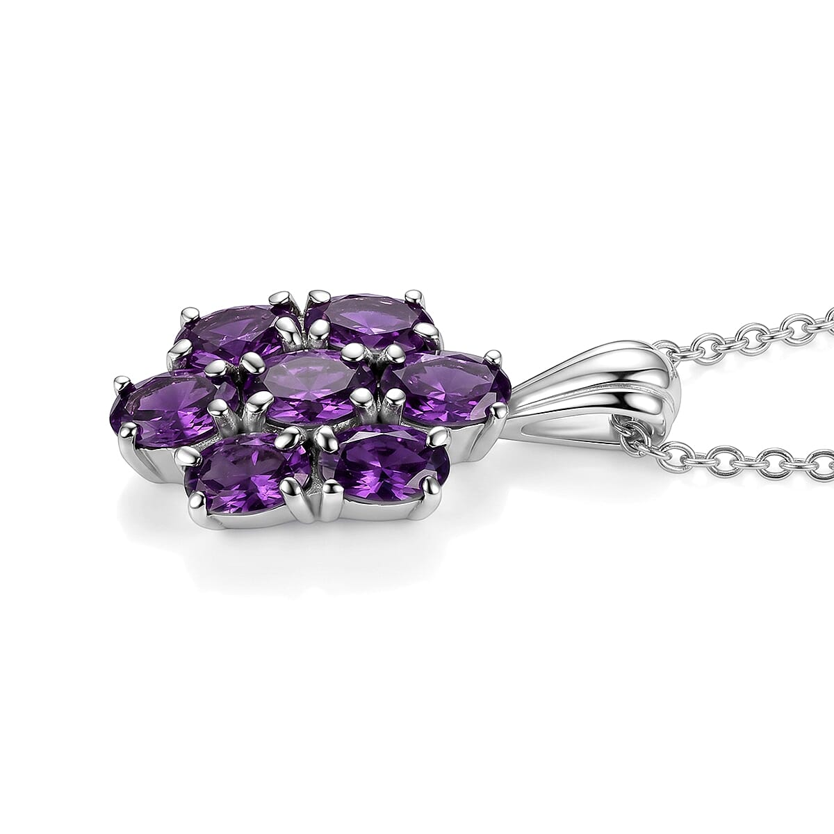 EverTrue Simulated Amethyst Color Diamond Pendant Necklace in Stainless Steel 20 Inches