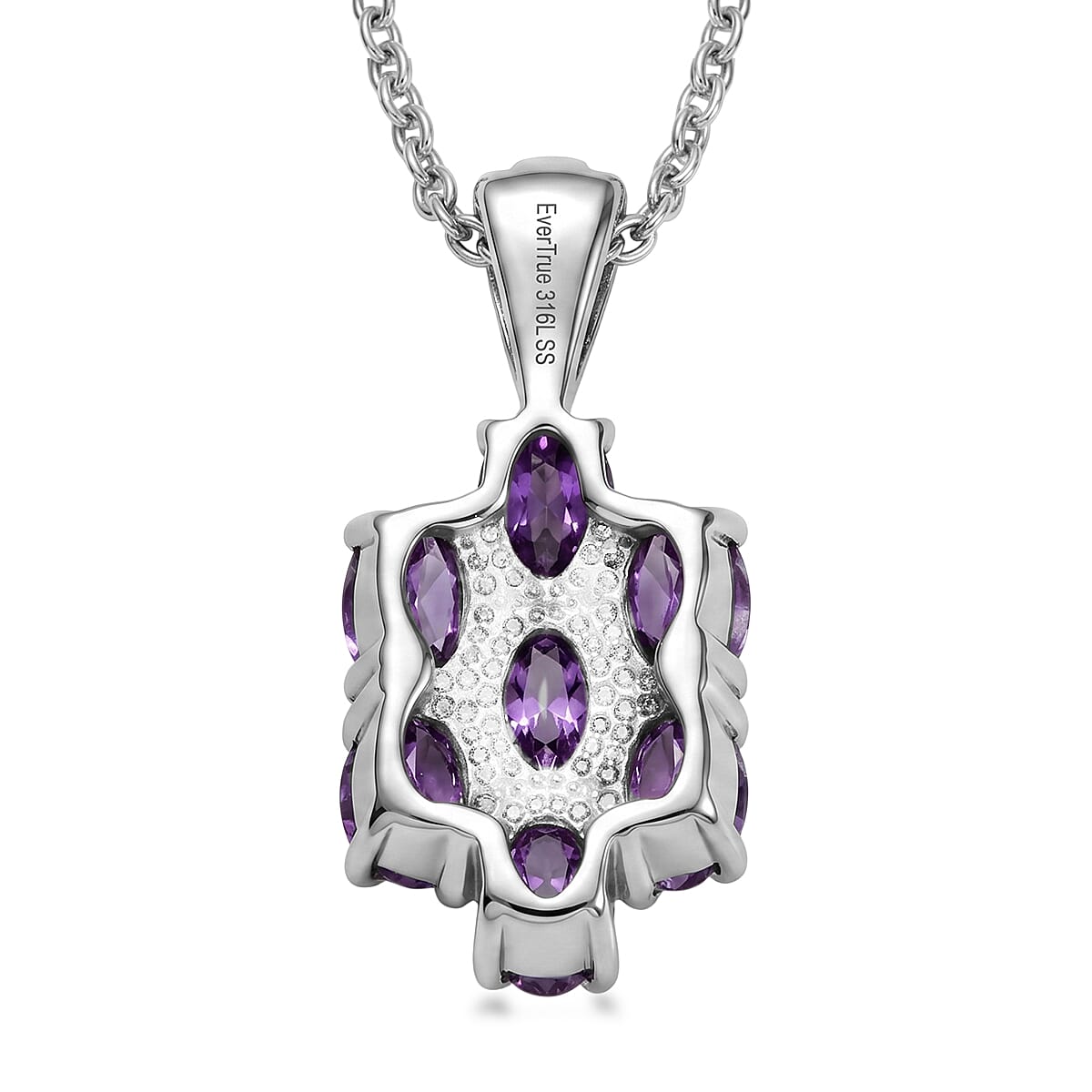 EverTrue Simulated Amethyst Color Diamond Pendant Necklace in Stainless Steel 20 Inches
