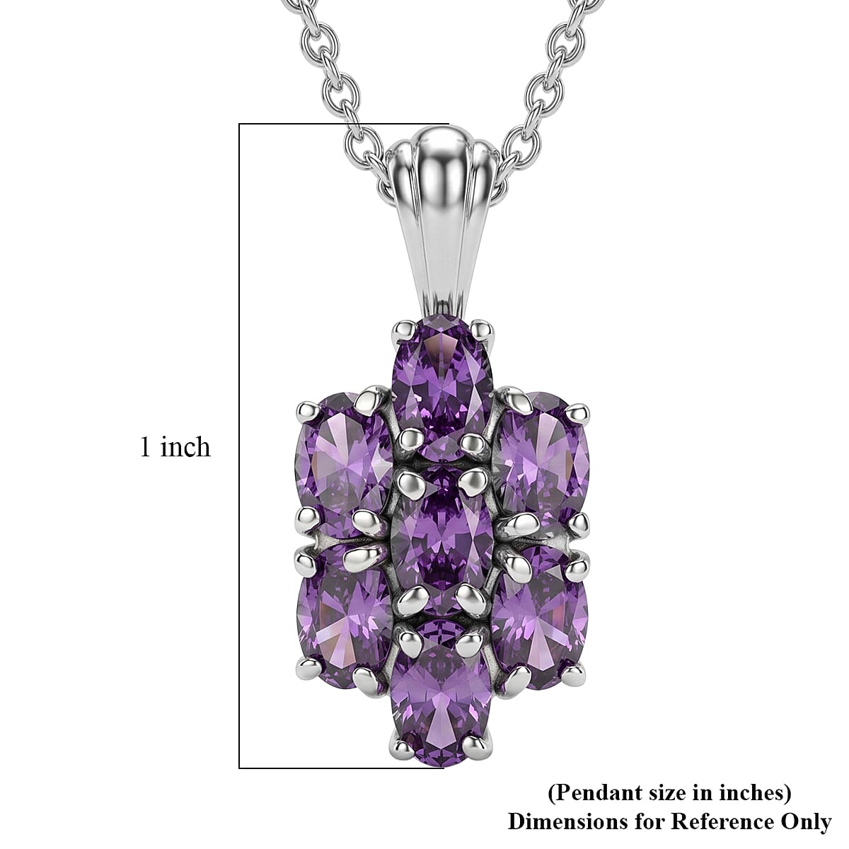 EverTrue Simulated Amethyst Color Diamond Pendant Necklace in Stainless Steel 20 Inches