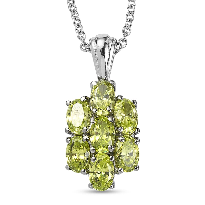 EverTrue Simulated Lime Diamond Pendant Necklace in Stainless Steel 20 Inches