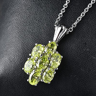 EverTrue Simulated Lime Diamond Pendant Necklace in Stainless Steel 20 Inches