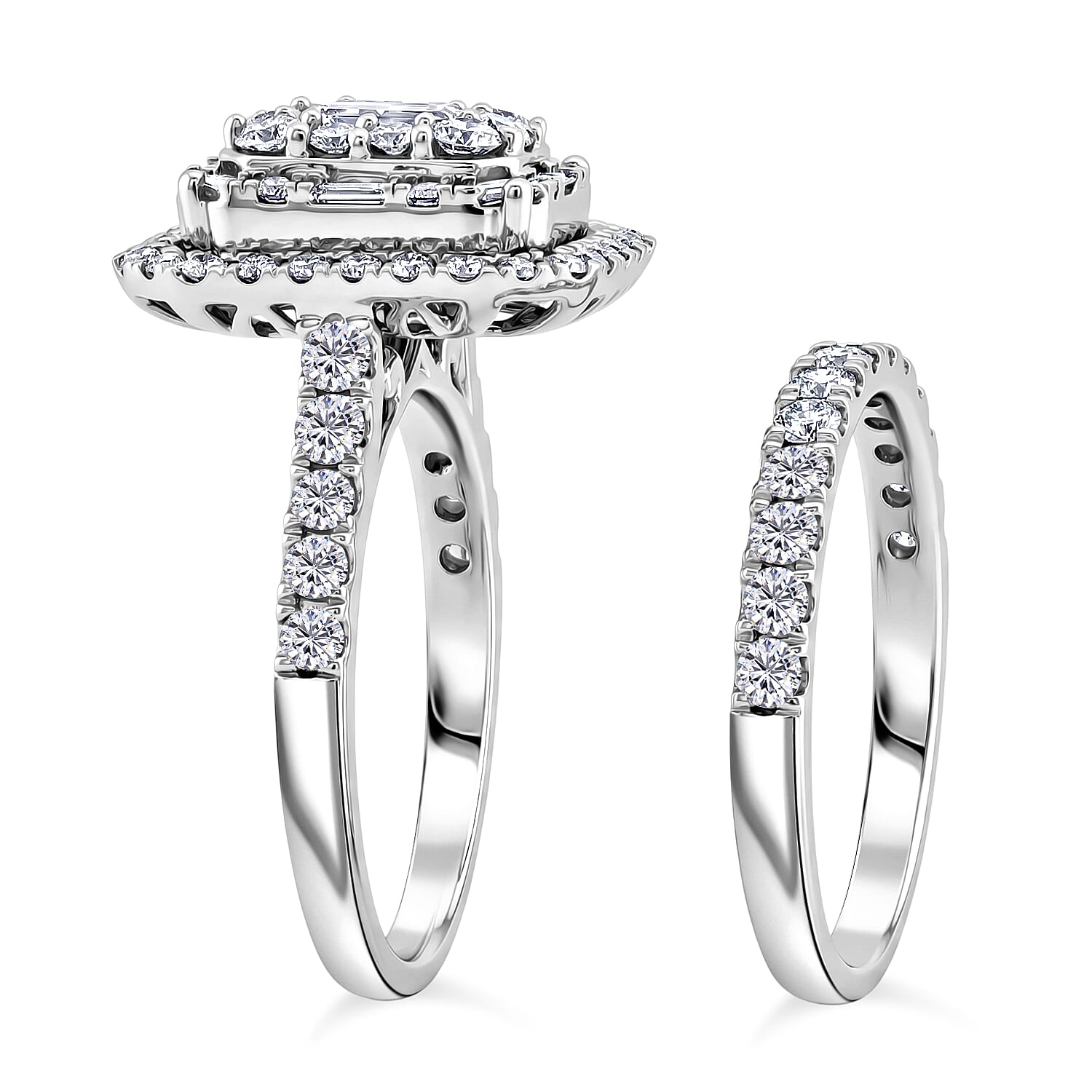 Diamond (I1) 2.00 ctw Set of 2 Ring in 14K White Gold (Size 7.0) 6.10 Grams