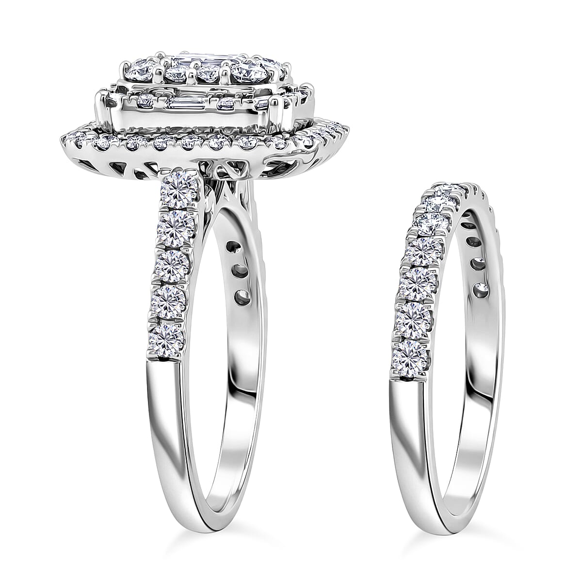 Diamond (I1) 2.00 ctw Set of 2 Ring in 14K White Gold (Size 7.0) 6.10 Grams image number 3