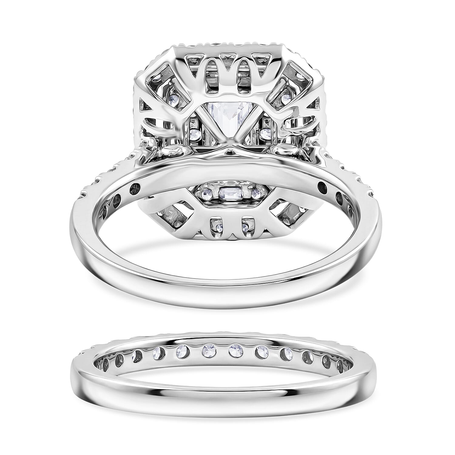 Diamond (I1) 2.00 ctw Set of 2 Ring in 14K White Gold (Size 7.0) 6.10 Grams