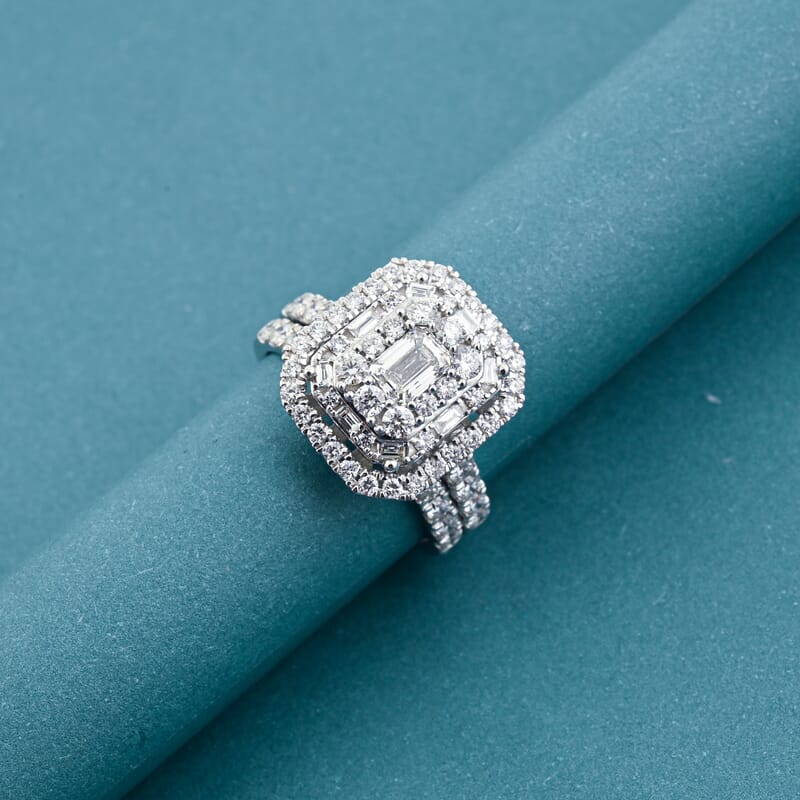 Diamond (I1) 2.00 ctw Set of 2 Ring in 14K White Gold (Size 8.0) 6.10 Grams