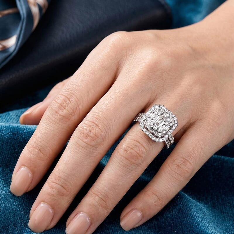 Diamond (I1) 2.00 ctw Set of 2 Ring in 14K White Gold (Size 8.0) 6.10 Grams