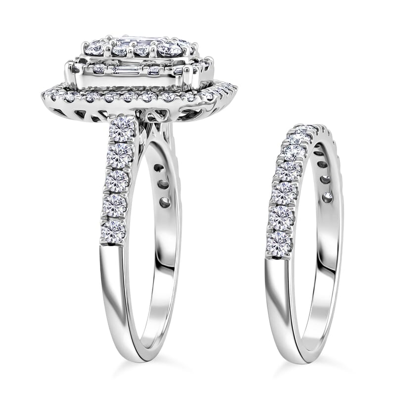 Diamond (I1) 2.00 ctw Set of 2 Ring in 14K White Gold (Size 8.0) 6.10 Grams