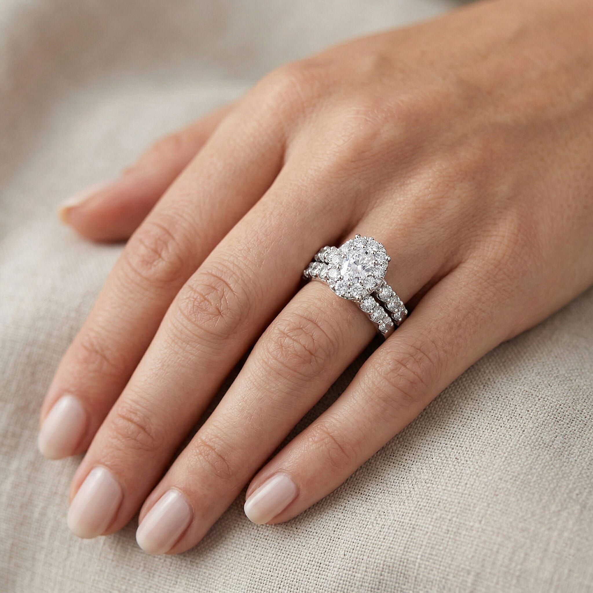 Diamond (SI-G) 3.00 ctw Set of 2 Ring in 14K White Gold (Size 9.0) 8.45 Grams