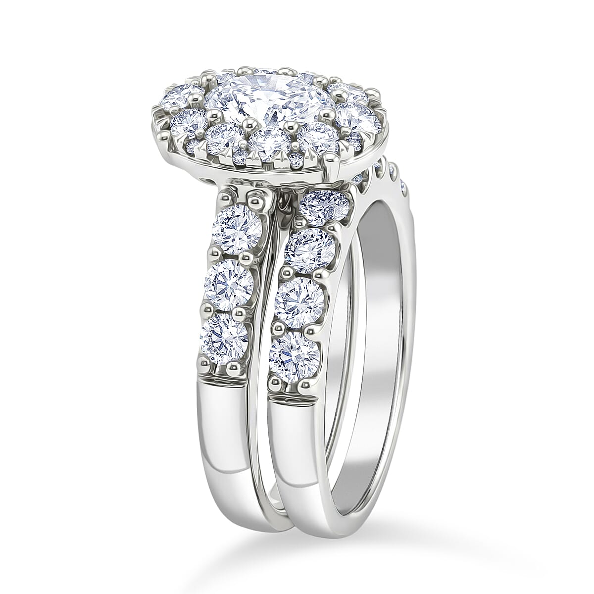 Diamond (SI-G) 3.00 ctw Set of 2 Ring in 14K White Gold (Size 9.0) 8.45 Grams