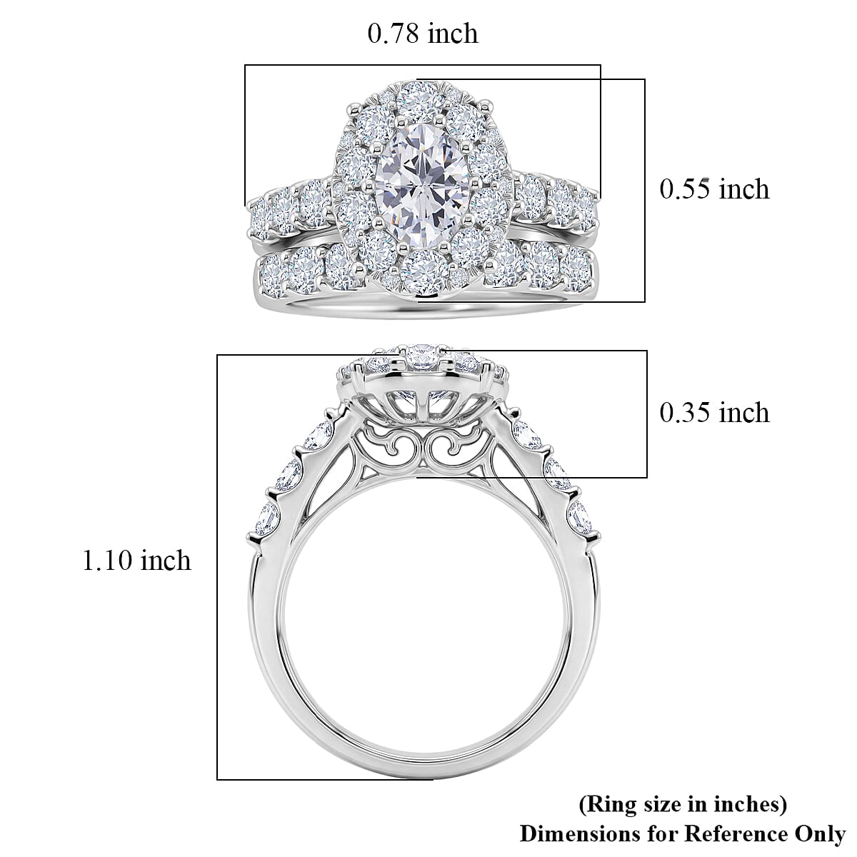 Diamond (SI-G) 3.00 ctw Set of 2 Ring in 14K White Gold (Size 9.0) 8.45 Grams