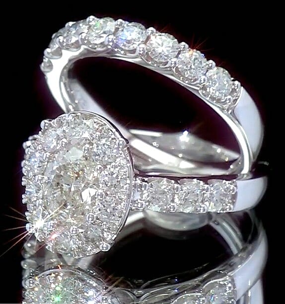 Diamond (SI-G) 3.00 ctw Set of 2 Ring in 14K White Gold (Size 9.0) 8.45 Grams