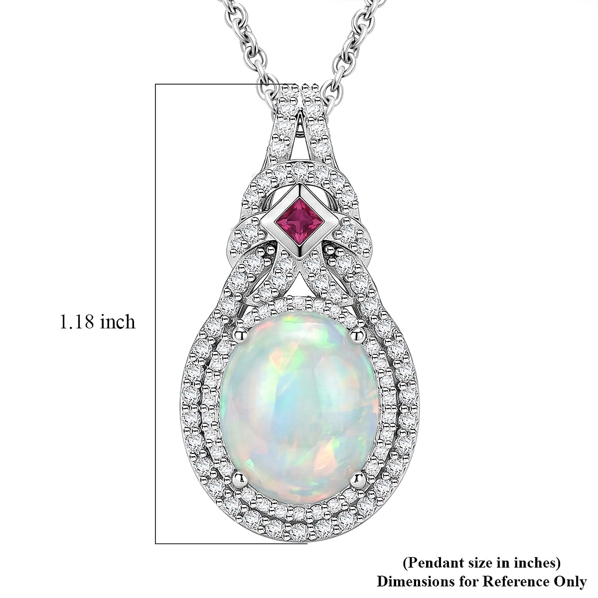 D'Joy Premium Ethiopian Welo Opal and Multi Gemstone 4.00 ctw Mystic Lace Pendant in Rhodium Over Sterling Silver with Stainless Steel Necklace 20 Inches