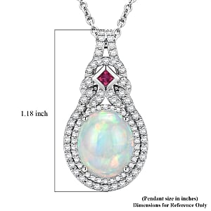 D'Joy Premium Ethiopian Welo Opal and Multi Gemstone 4.00 ctw Pendant in Rhodium Over Sterling Silver with Stainless Steel Necklace 20 Inches