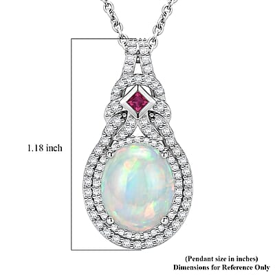 D'Joy Premium Ethiopian Welo Opal and Multi Gemstone 4.00 ctw Mystic Lace Pendant in Rhodium Over Sterling Silver with Stainless Steel Necklace 20 Inches