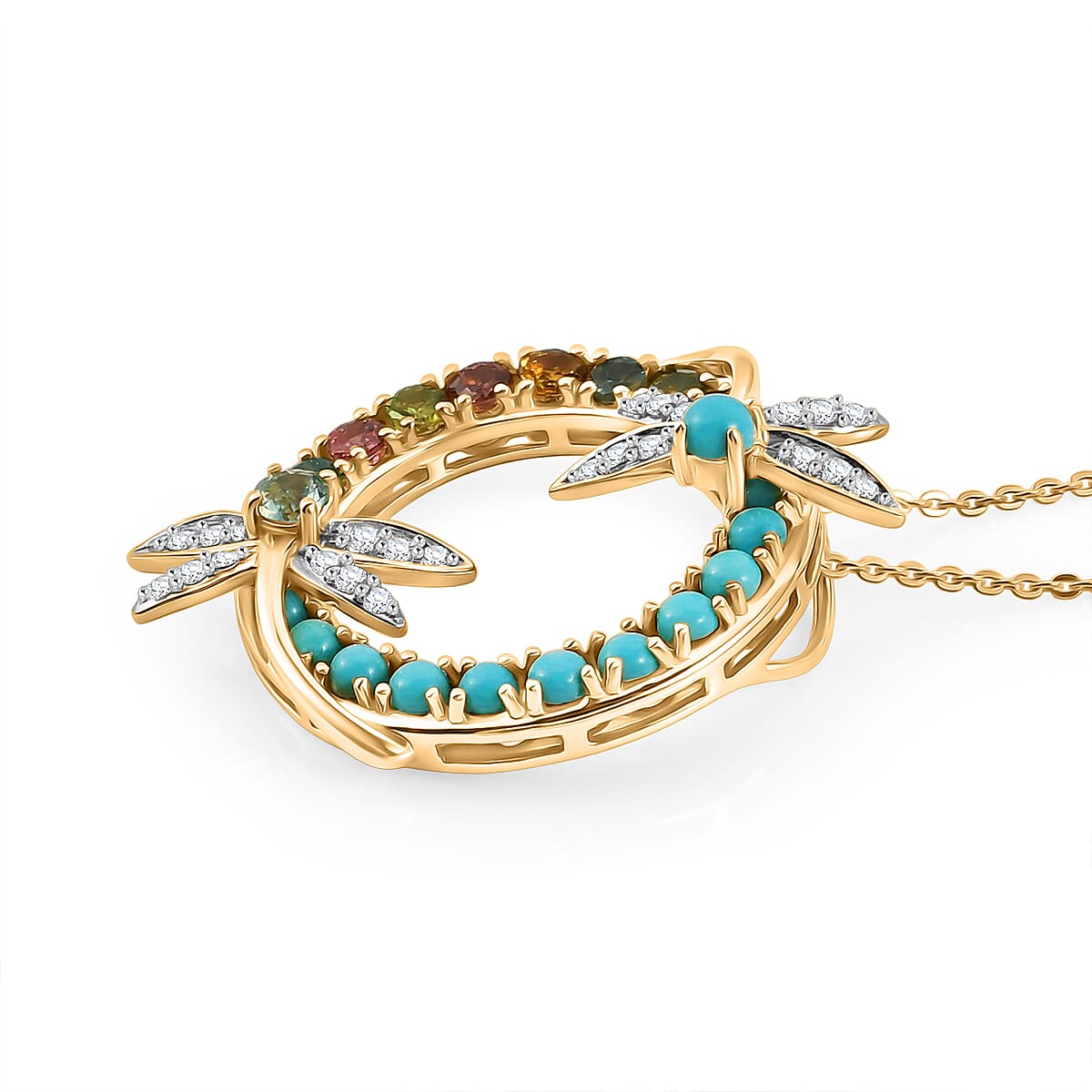 GP Trionfo Collection Multi-Tourmaline and White Zircon 2.60 ctw Dragonfly Pendant Necklace in 18K Vermeil Yellow Gold Over Sterling Silver 20 Inches image number 4