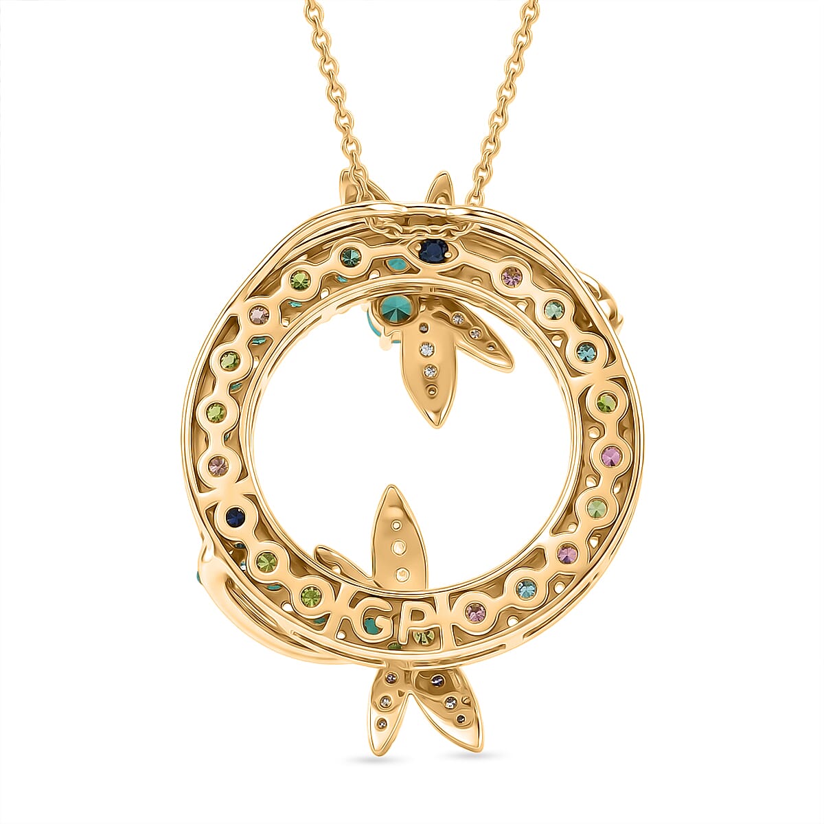 GP Trionfo Collection Multi-Tourmaline and White Zircon 2.60 ctw Dragonfly Pendant Necklace in 18K Vermeil Yellow Gold Over Sterling Silver 20 Inches image number 5