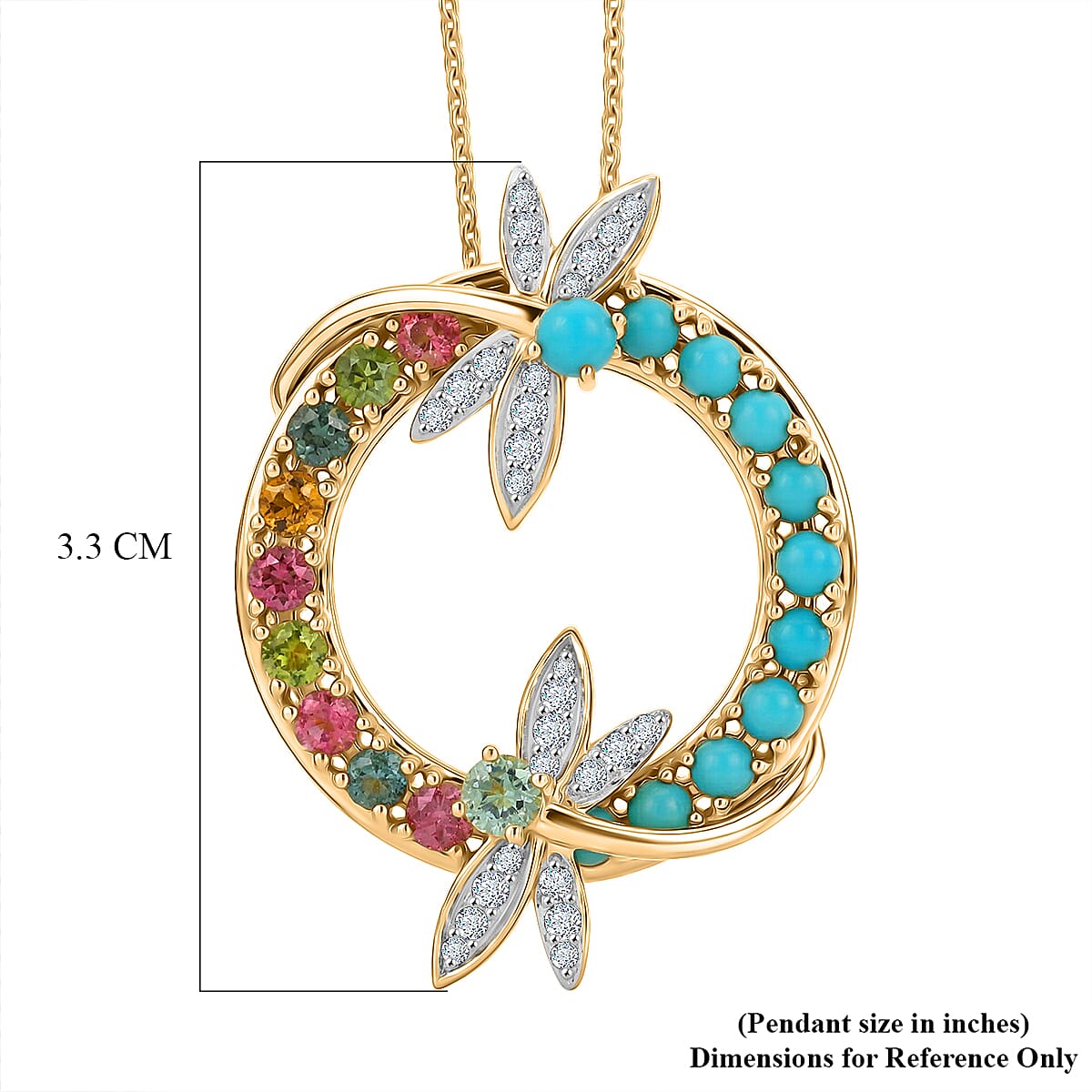 GP Trionfo Collection Multi-Tourmaline and White Zircon 2.60 ctw Dragonfly Pendant Necklace in 18K Vermeil Yellow Gold Over Sterling Silver 20 Inches image number 7