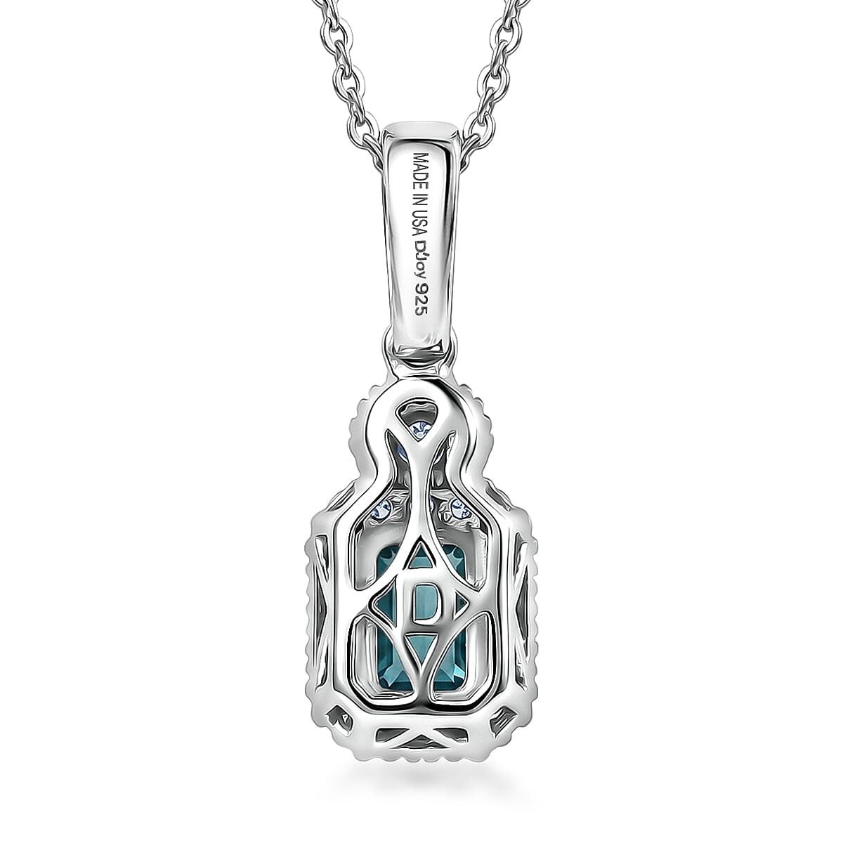 D'Joy AAA Monte Belo Indicolite and Moissanite 0.85 ctw Royal Ocean Halo Pendant Necklace in Rhodium Over Sterling Silver 20 Inches image number 4
