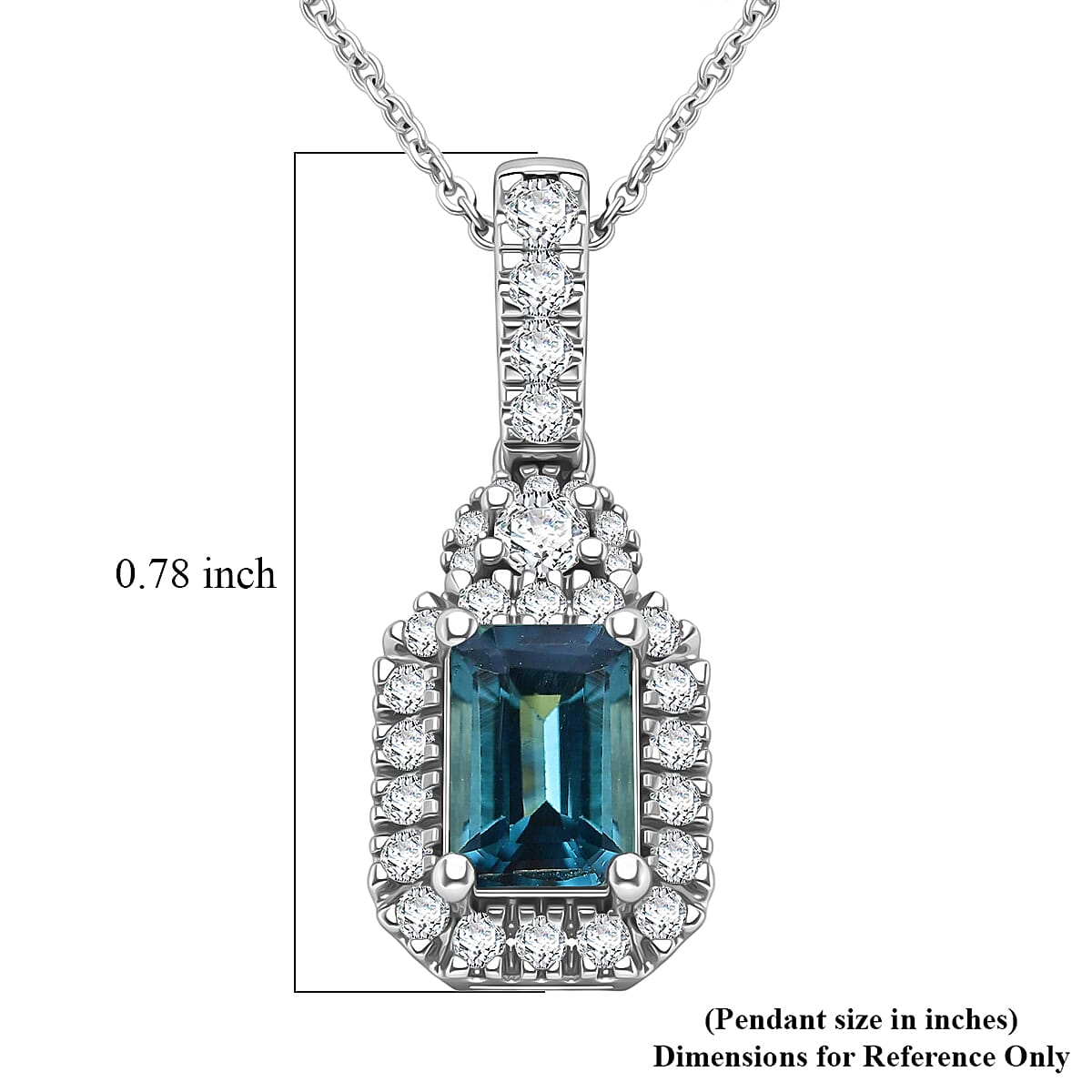 D'Joy AAA Monte Belo Indicolite and Moissanite 0.85 ctw Royal Ocean Halo Pendant Necklace in Rhodium Over Sterling Silver 20 Inches
