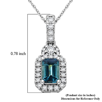 D'Joy AAA Monte Belo Indicolite and Moissanite 0.85 ctw Royal Ocean Halo Pendant Necklace in Rhodium Over Sterling Silver 20 Inches
