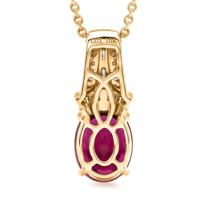 Luxoro AAA Montepuez Ruby, Natural Champagne and White Diamond I2 2.25 ctw Royal Flame Pendant Necklace in 10K Yellow Gold 20 Inches
