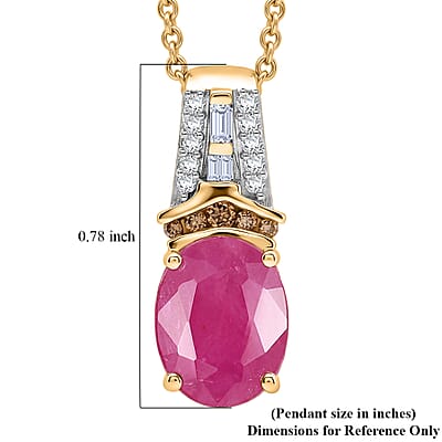 Luxoro AAA Montepuez Ruby, Natural Champagne and White Diamond I2 2.25 ctw Royal Flame Pendant Necklace in 10K Yellow Gold 20 Inches