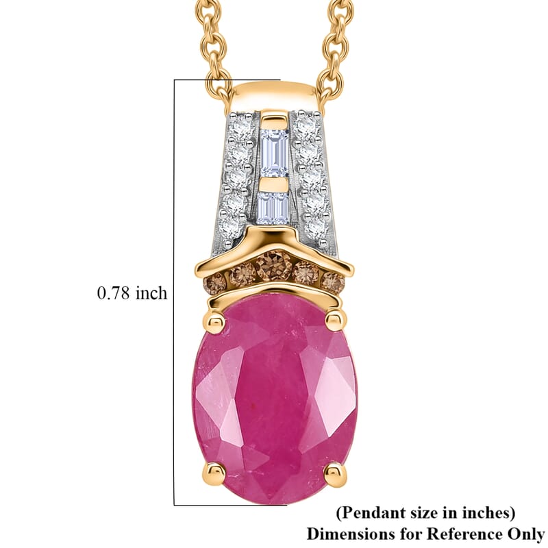 Luxoro AAA Montepuez Ruby, Natural Champagne and White Diamond I2 2.25 ctw Royal Flame Pendant Necklace in 10K Yellow Gold 20 Inches