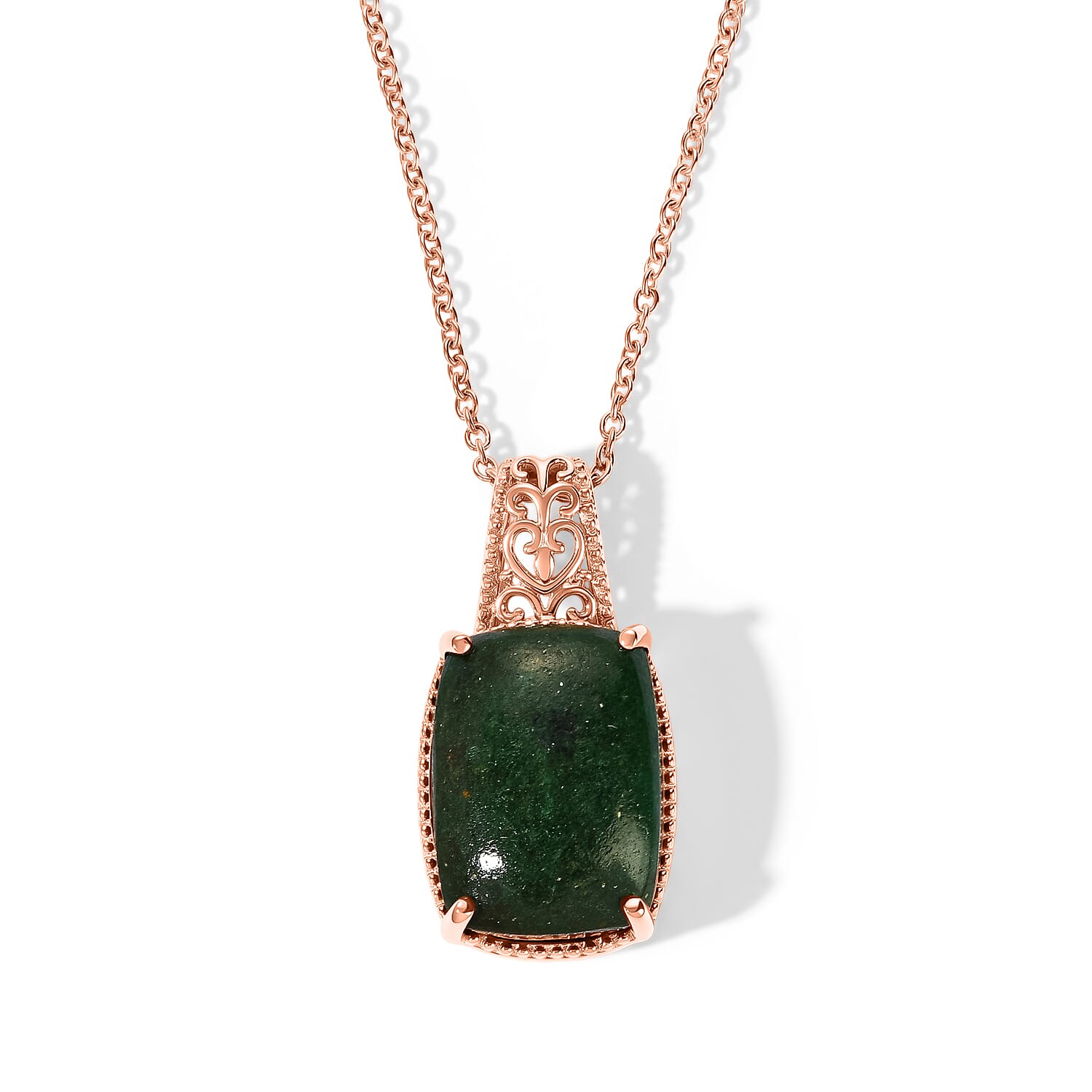 EverTrue Green Aventurine 11.25 ctw Pendant in 14K RG Over Copper with ION Plated RG Stainless Steel (20 Inches)