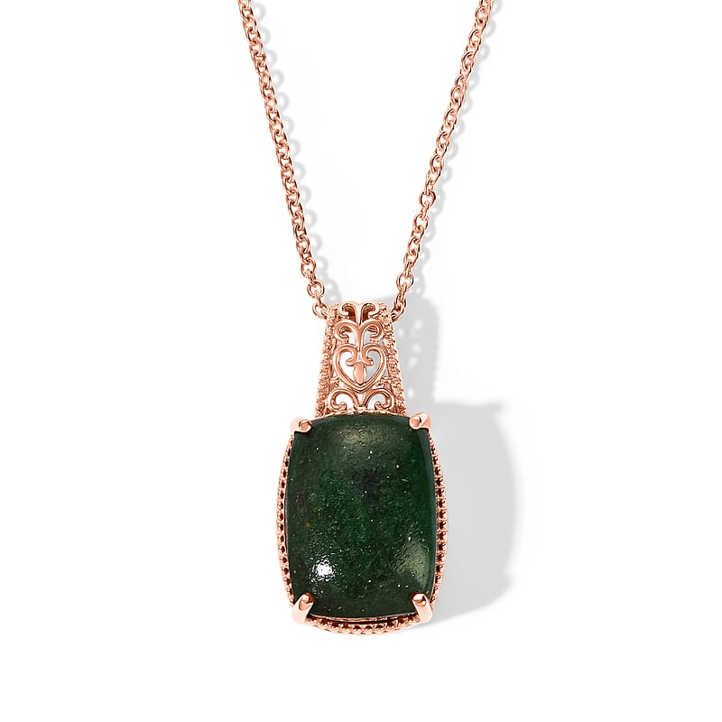 EverTrue Green Aventurine 11.25 ctw Pendant in 14K RG Over Copper with ION Plated RG Stainless Steel (20 Inches)