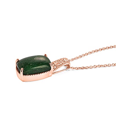 EverTrue Green Aventurine 11.25 ctw Pendant in 14K RG Over Copper with ION Plated RG Stainless Steel (20 Inches)