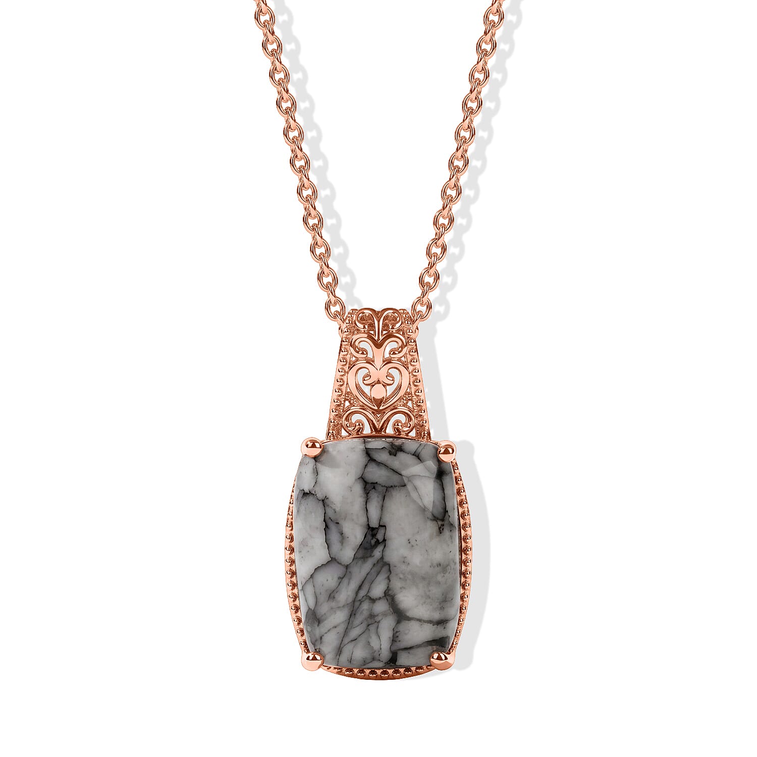 EverTure Pinolith 15.00 ctw Pendant in 14K RG Over Copper with ION Plated RG Stainless Steel Necklace 20 Inches