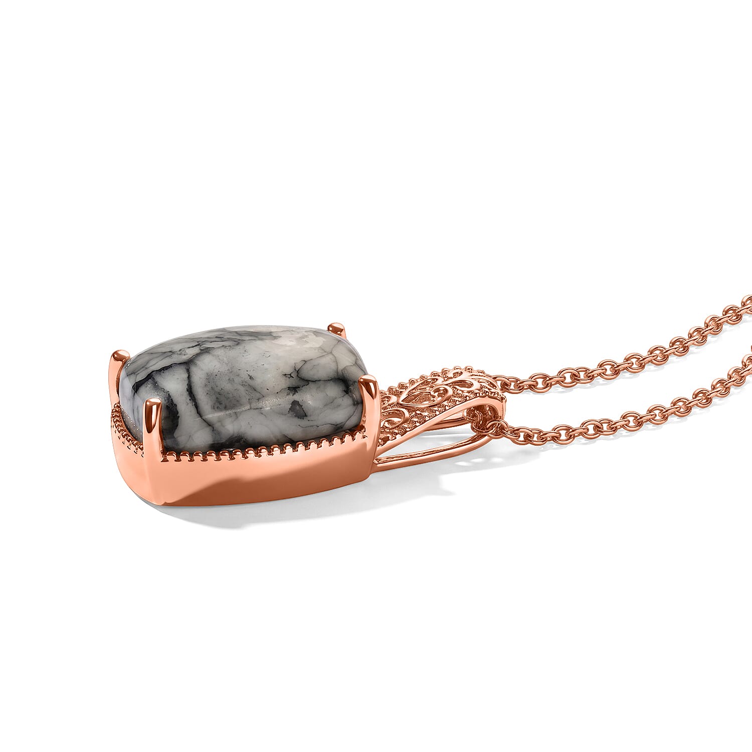 EverTure Pinolith 15.00 ctw Pendant in 14K RG Over Copper with ION Plated RG Stainless Steel Necklace 20 Inches