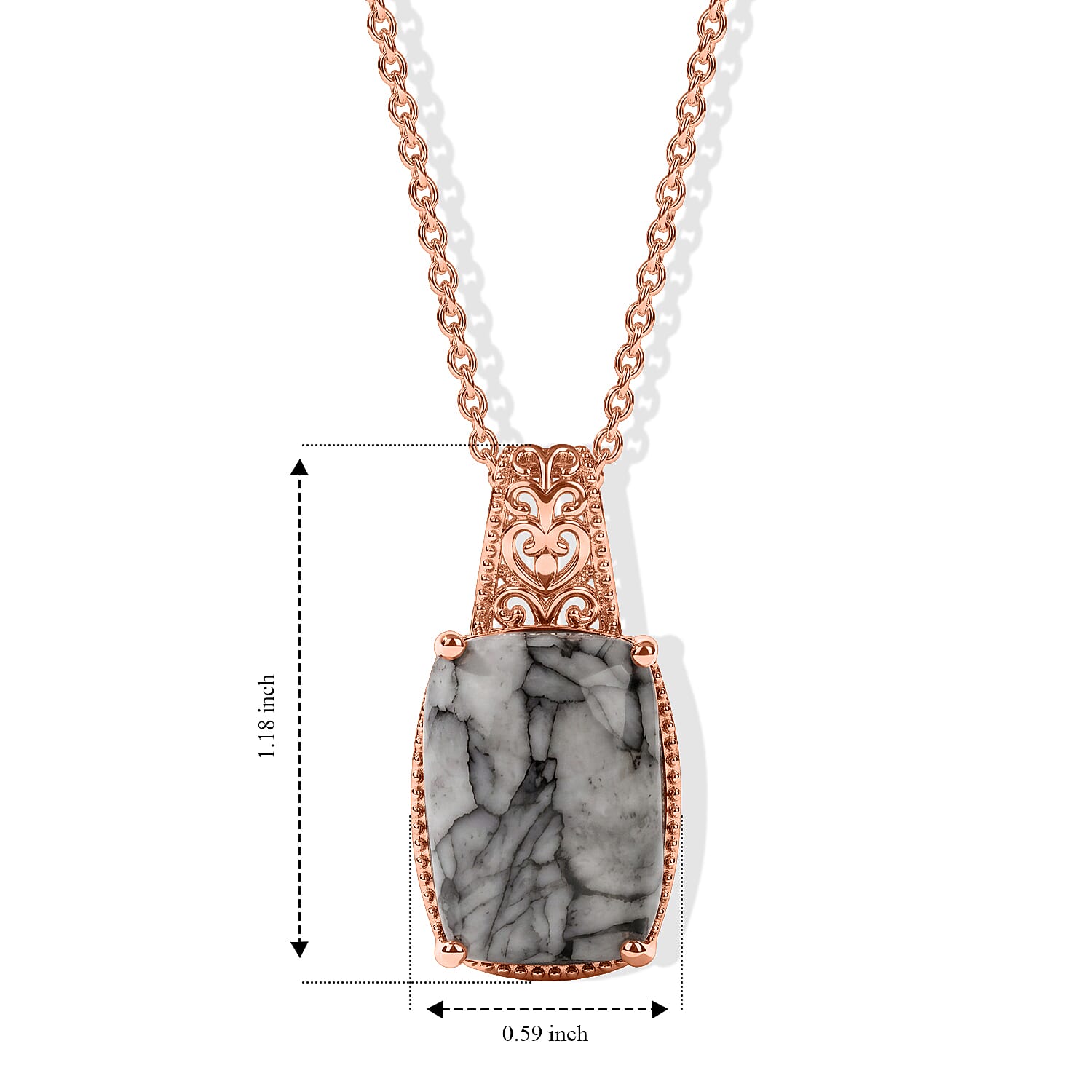 EverTure Pinolith 15.00 ctw Pendant in 14K RG Over Copper with ION Plated RG Stainless Steel Necklace 20 Inches