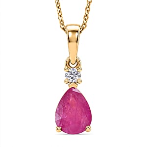 Premium Montepuez Ruby and Luxuriant Lab Grown Diamond G-H SI 1.25 ctw Whispering Drop Pendant Necklace in 18K Vermeil Yellow Gold Over Sterling Silver 20 Inches