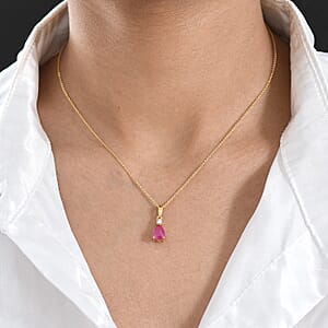 Premium Montepuez Ruby and Luxuriant Lab Grown Diamond G-H SI 1.25 ctw Whispering Drop Pendant Necklace in 18K Vermeil Yellow Gold Over Sterling Silver 20 Inches