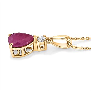 Premium Montepuez Ruby and Luxuriant Lab Grown Diamond G-H SI 1.25 ctw Whispering Drop Pendant Necklace in 18K Vermeil Yellow Gold Over Sterling Silver 20 Inches
