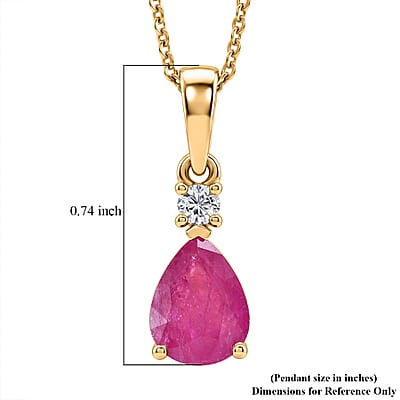 Premium Montepuez Ruby and Luxuriant Lab Grown Diamond G-H SI 1.25 ctw Whispering Drop Pendant Necklace in 18K Vermeil Yellow Gold Over Sterling Silver 20 Inches
