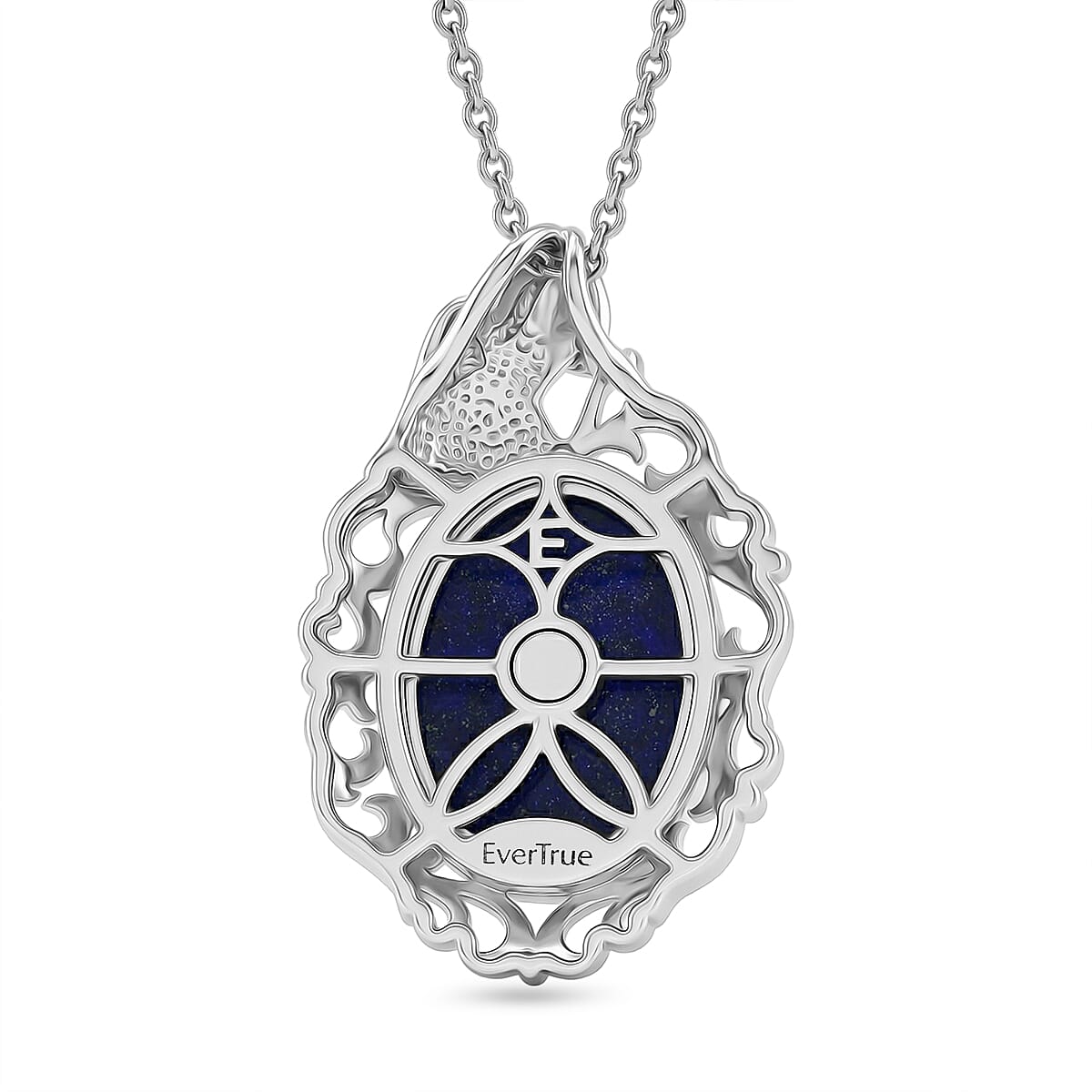 EverTrue Lapis Lazuli 15.10 ctw Pendant in Platinum Over Copper with Stainless Steel Necklace (20 inches)